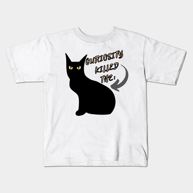 illustrated drawing of Montes Negro cat with phrase Kids T-Shirt by JENNEFTRUST